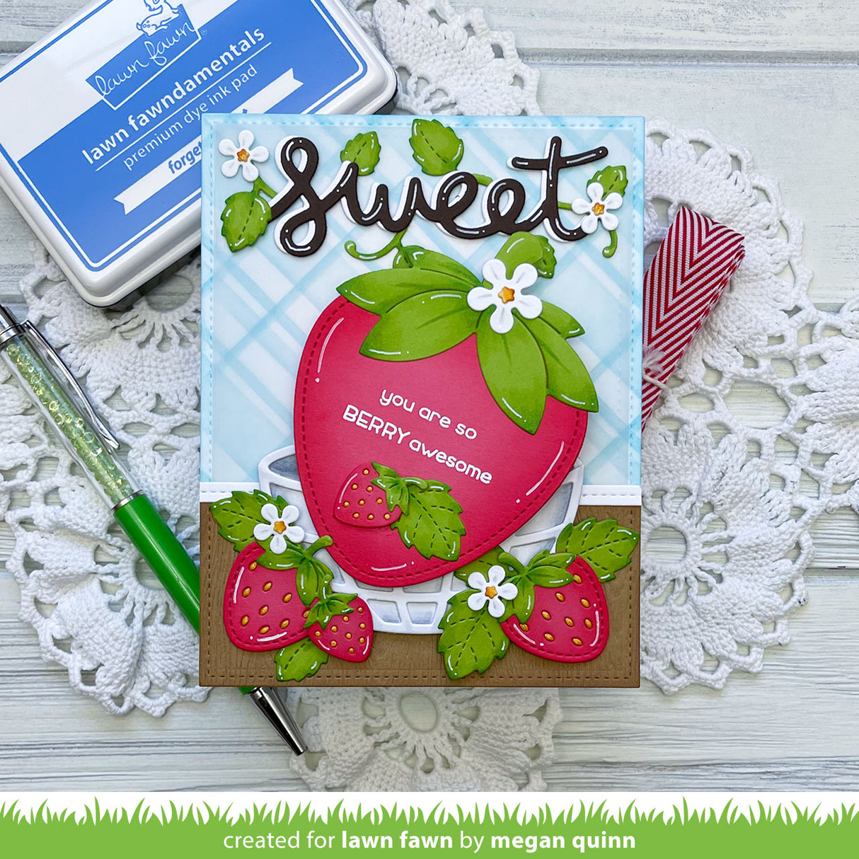 outside in stitched strawberry
