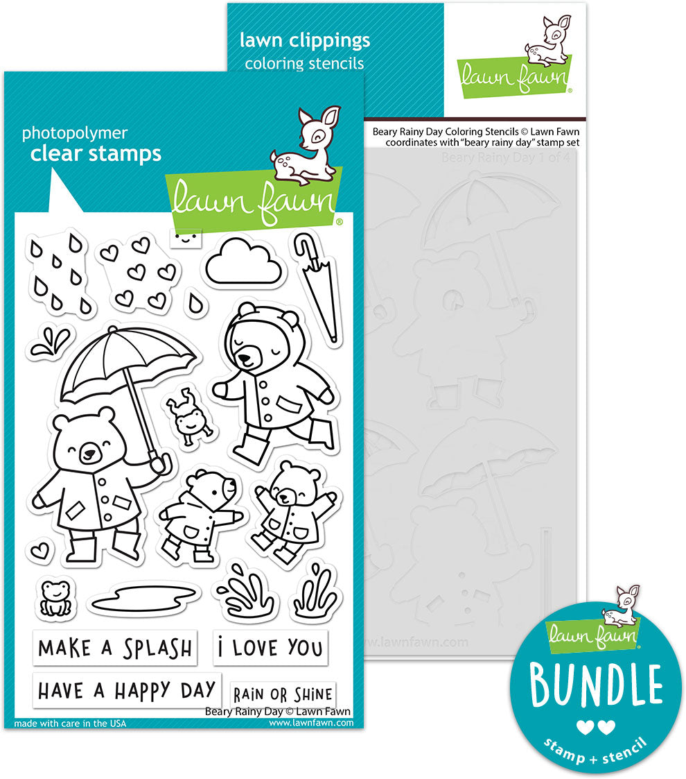 beary rainy day (stamp+coloring stencil bundle)
